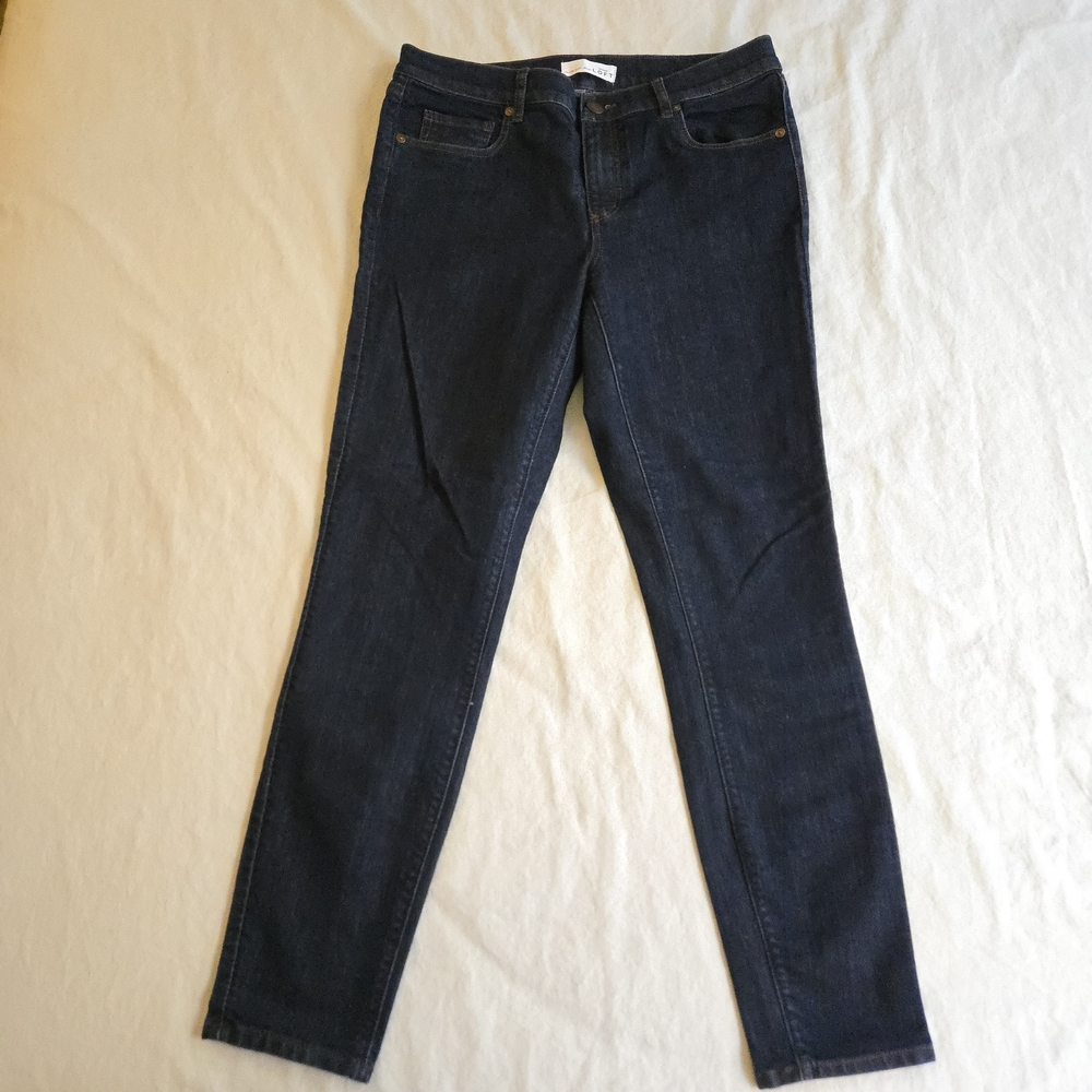 LOFT Indigo Navy Blue Stretch Denim Skinny Ankle Jeans EB3 - Picture 2 of 10